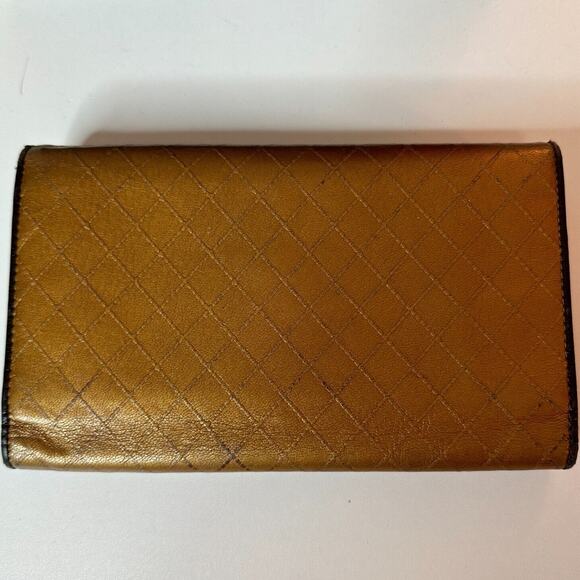 Authentic Chanel Tri-Fold Wallet Gold & Black Interior Trim Leather gold CC Logo - Picture 4 of 14